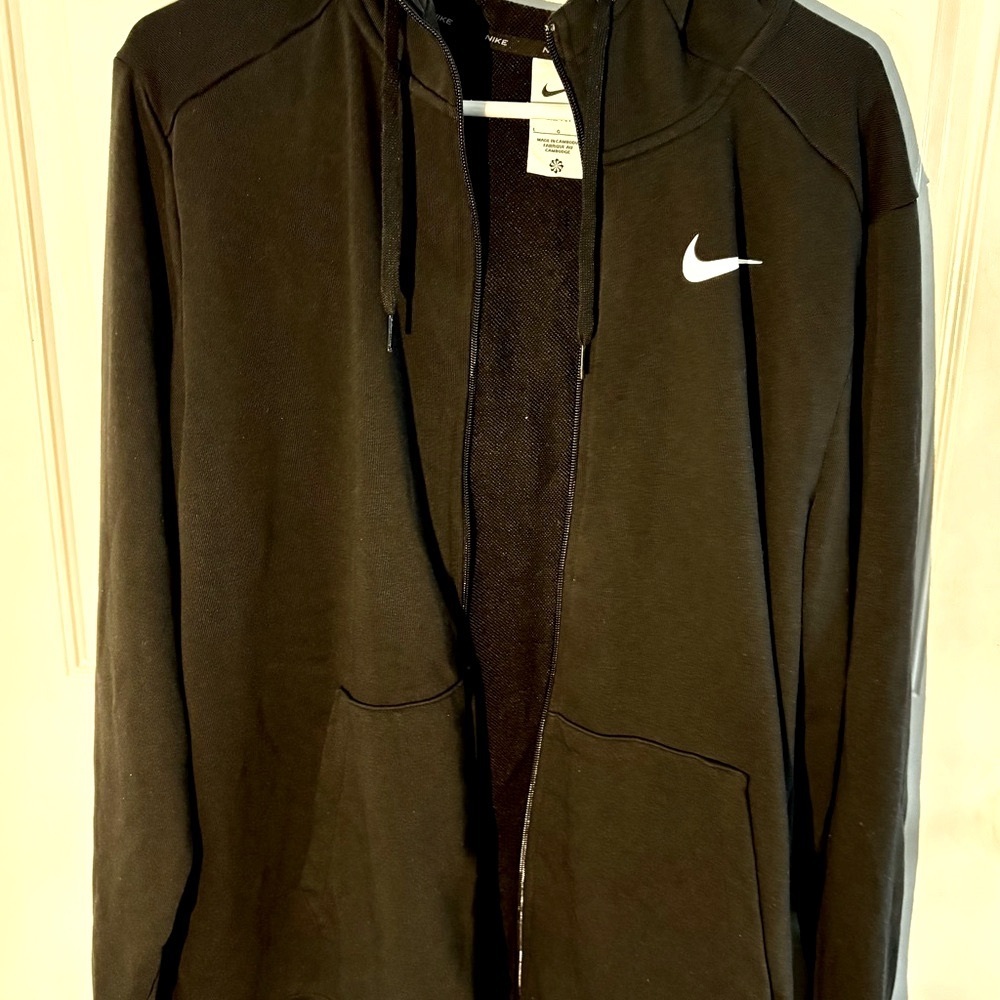 Nike Dry Fit Black Full-Zip Hoodie with White Swoosh